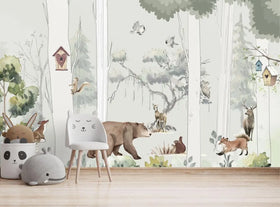Jungle Animals 3D Wallpaper: Watercolor Forest Nursery Decor