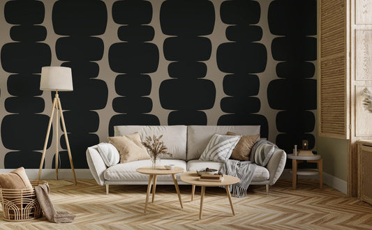 Abstract Black & Beige Peel and Stick Wallpaper: Retro Wall Decal