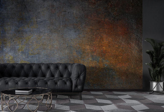 Blue and Copper Concrete Wallpaper: Rusty Look Wall Decor Mural