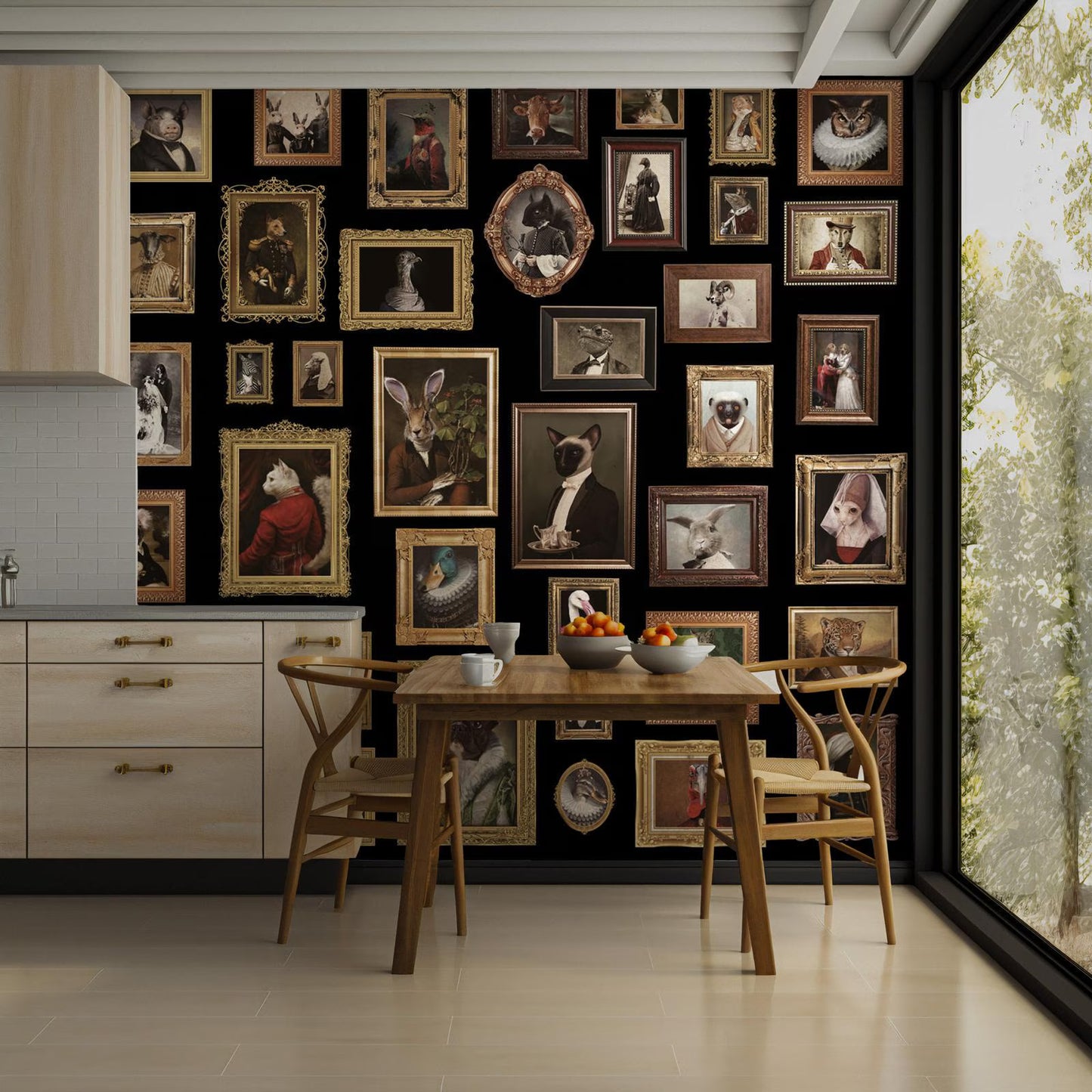 Victorian Animals in Frames Wallpaper | Vintage Portrait Gallery Wall Mural