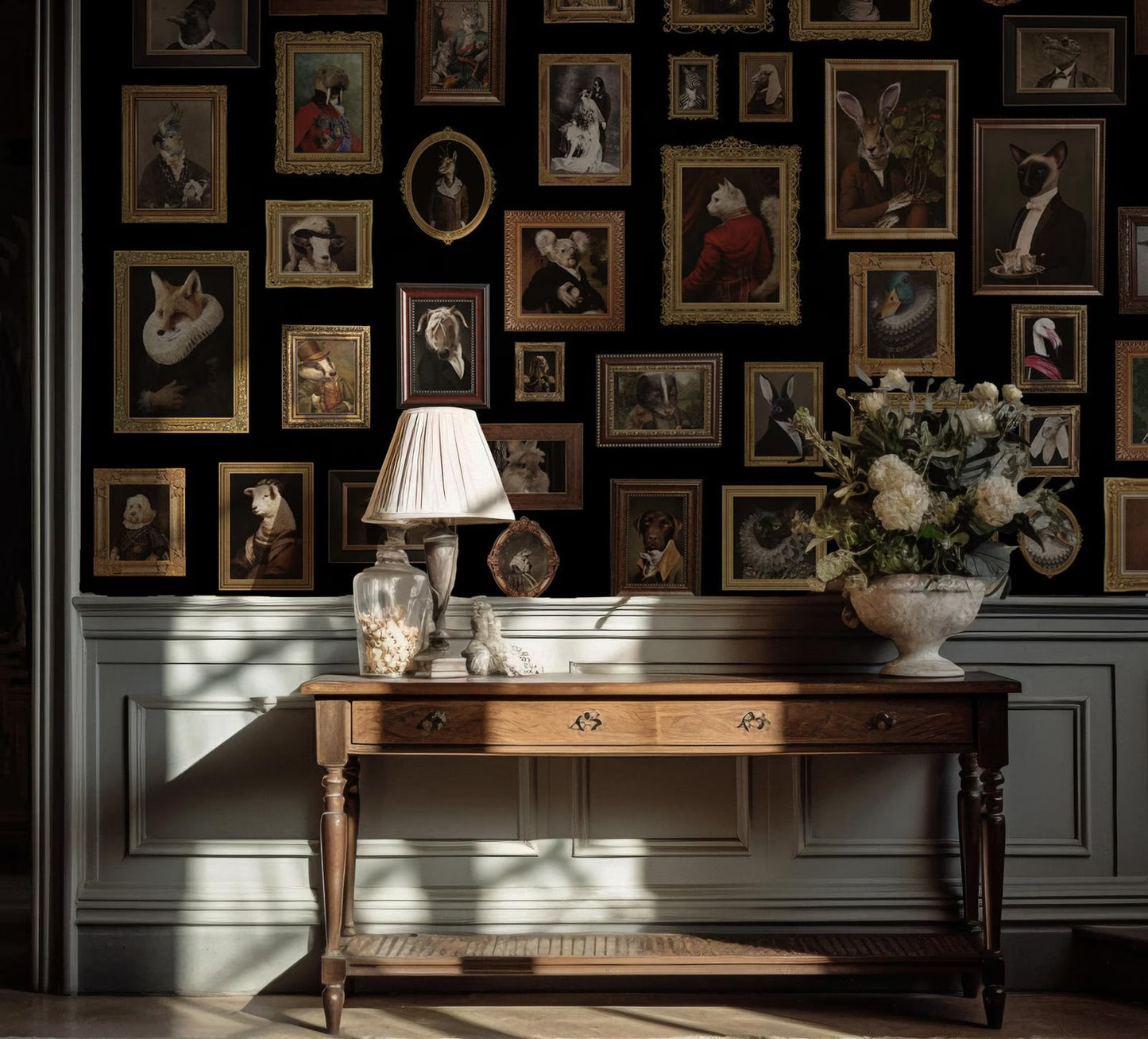 Victorian Animals in Frames Wallpaper | Vintage Portrait Gallery Wall Mural