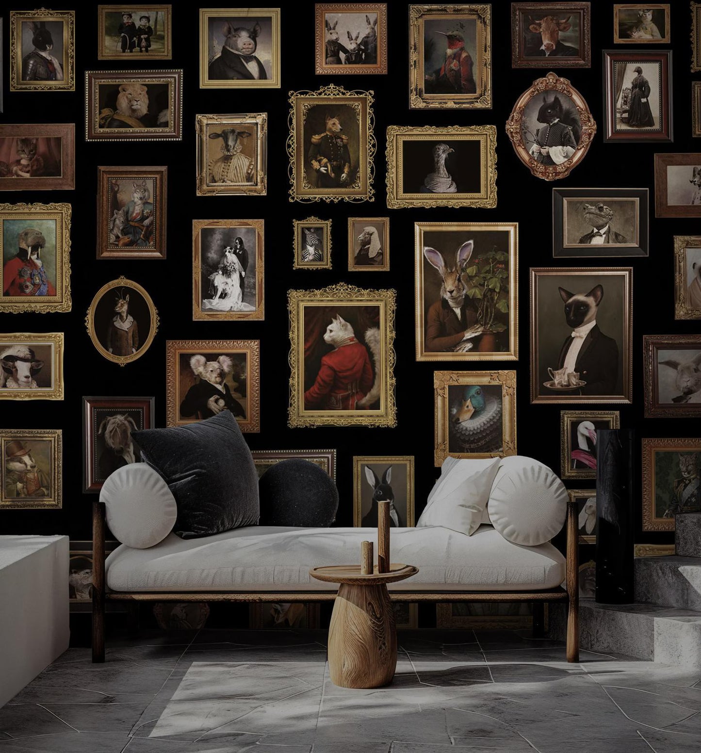 Victorian Animals in Frames Wallpaper | Vintage Portrait Gallery Wall Mural