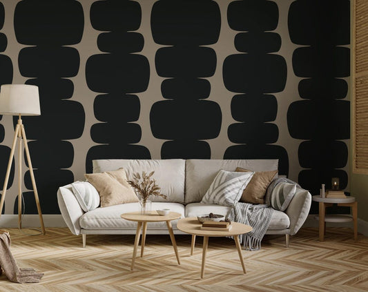 Abstract Black & Beige Peel and Stick Wallpaper: Retro Wall Decal