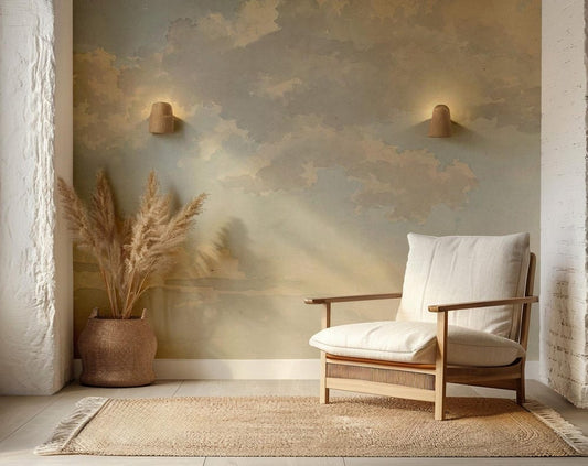 Watercolor Clouds Wallpaper Mural: Soft Colors, Peel and Stick