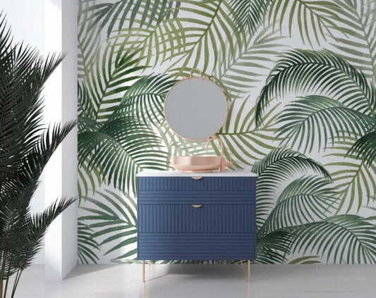 Tropical Palm Leaves Wallpaper: Green Abstract Self Adhesive Wall Decal