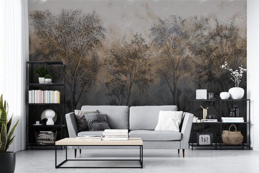 3D Forest Wallpaper Mural: Tree Pattern Peel and Stick Removable