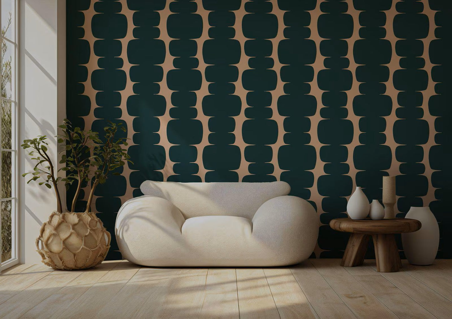 Abstract Green & Beige Peel and Stick Wallpaper: Retro Wall Decal