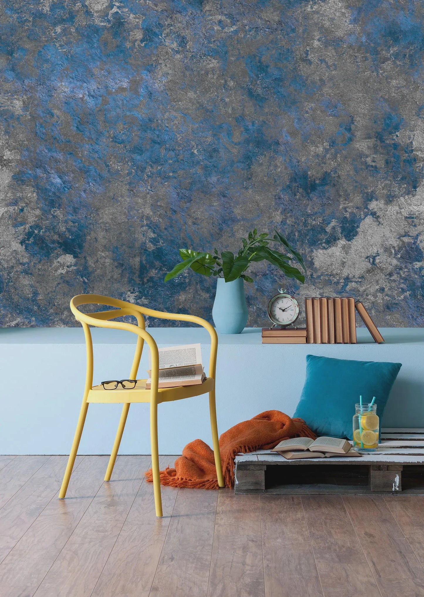 Rusty Copper Effect Wallpaper: Self-Adhesive Blue Deco Art Mural