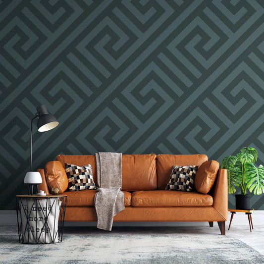 Green Geometric Herringbone Wallpaper: Boho Tribal Self Adhesive Wall Decor