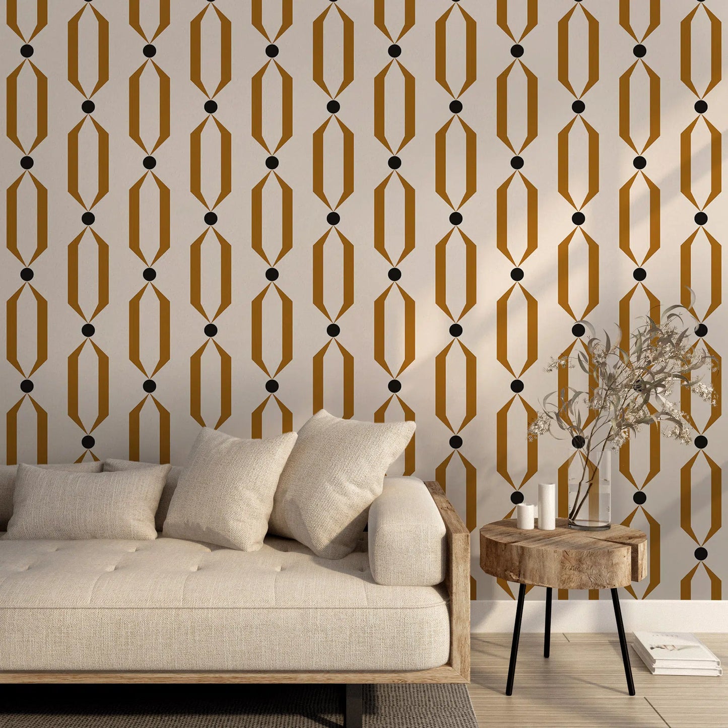 Art Deco Cream Background Wallpaper: Modern Cream & Brown Retro Wall Decal