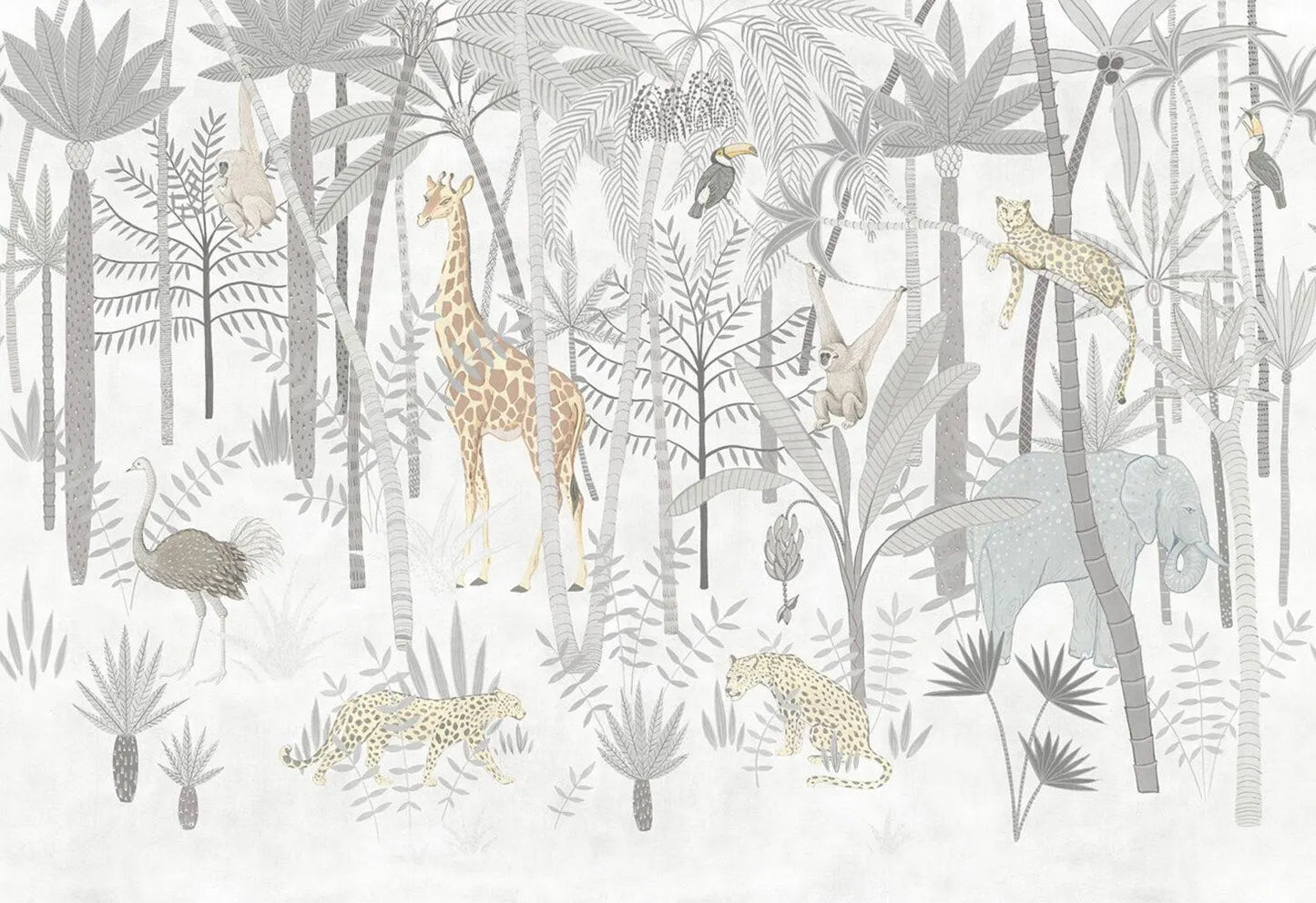 Safari Animals Nursery Wallpaper Mural - Tropical Peel & Stick Wallpaper