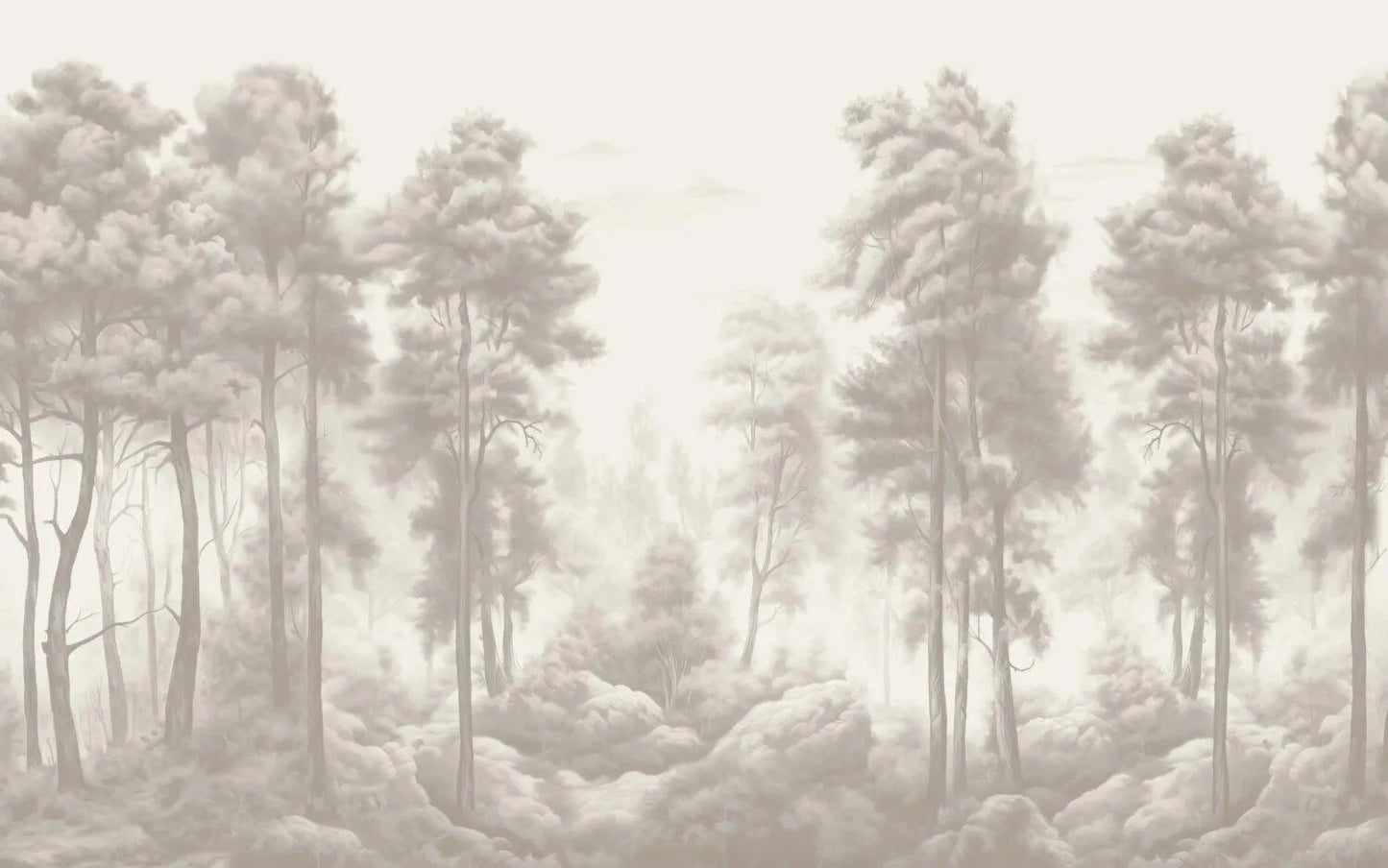 Watercolor Forest Wallpaper: Grey Monochrome Trees, Peel and Stick Mural