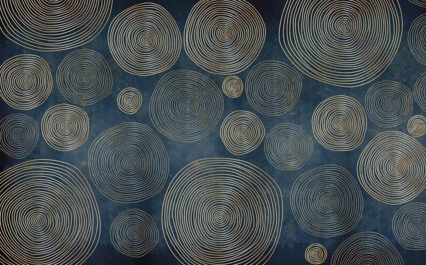 Gold Geometric Circles Wallpaper: Modern Blue Abstract Pattern
