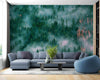 Papier peint mural Forêt brumeuse : Arbres verts adhésifs