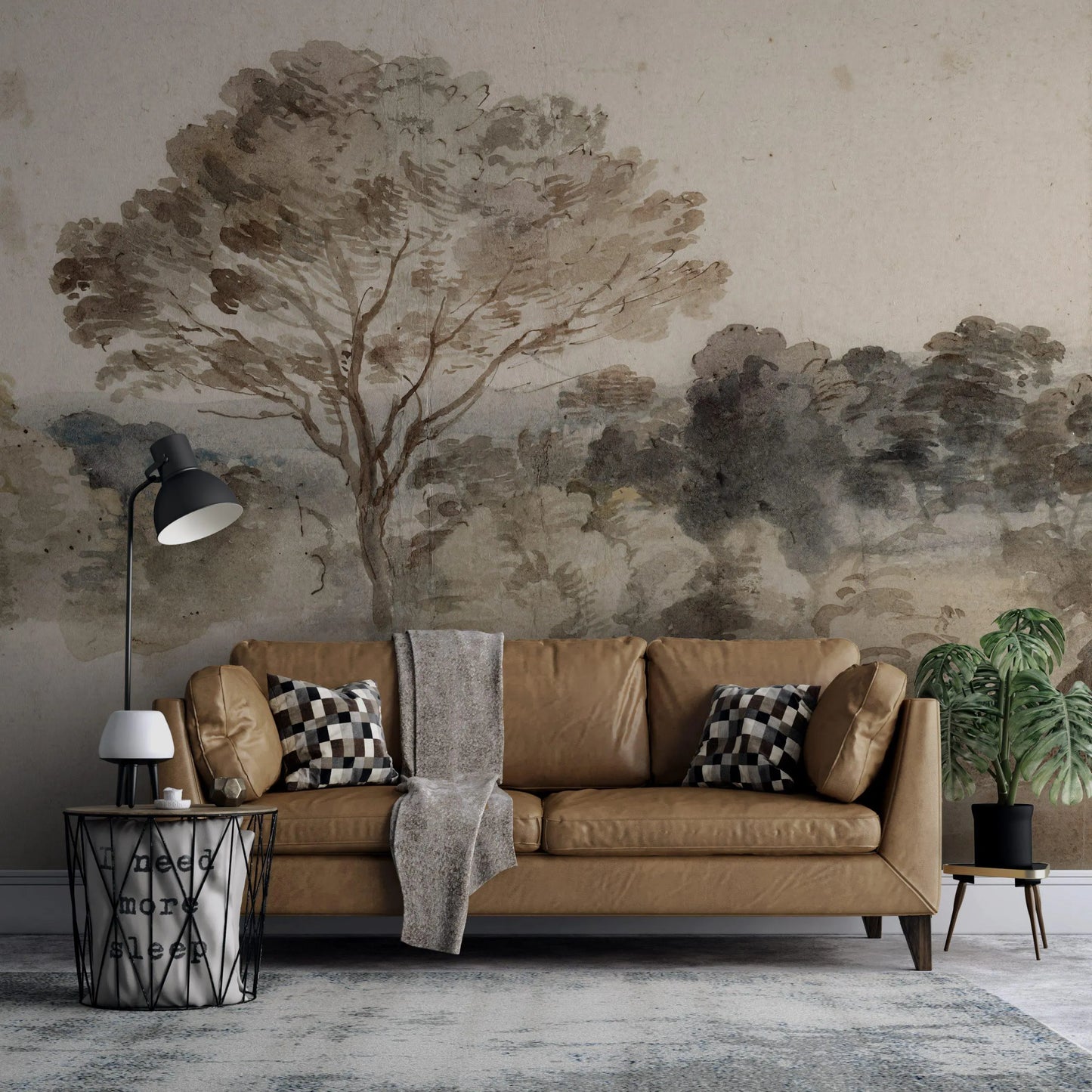 Vintage Forest Landscape Peel and Stick Mural Wallpaper