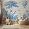 Blue Safari Children's Wallpaper - Boy Nursery Decor - Peel and Stick