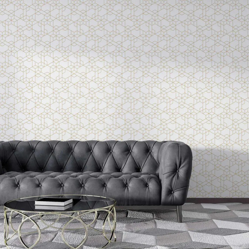Geometric Wallpaper: Tiny Cubes, Art Deco Style, Removable Wall Decor