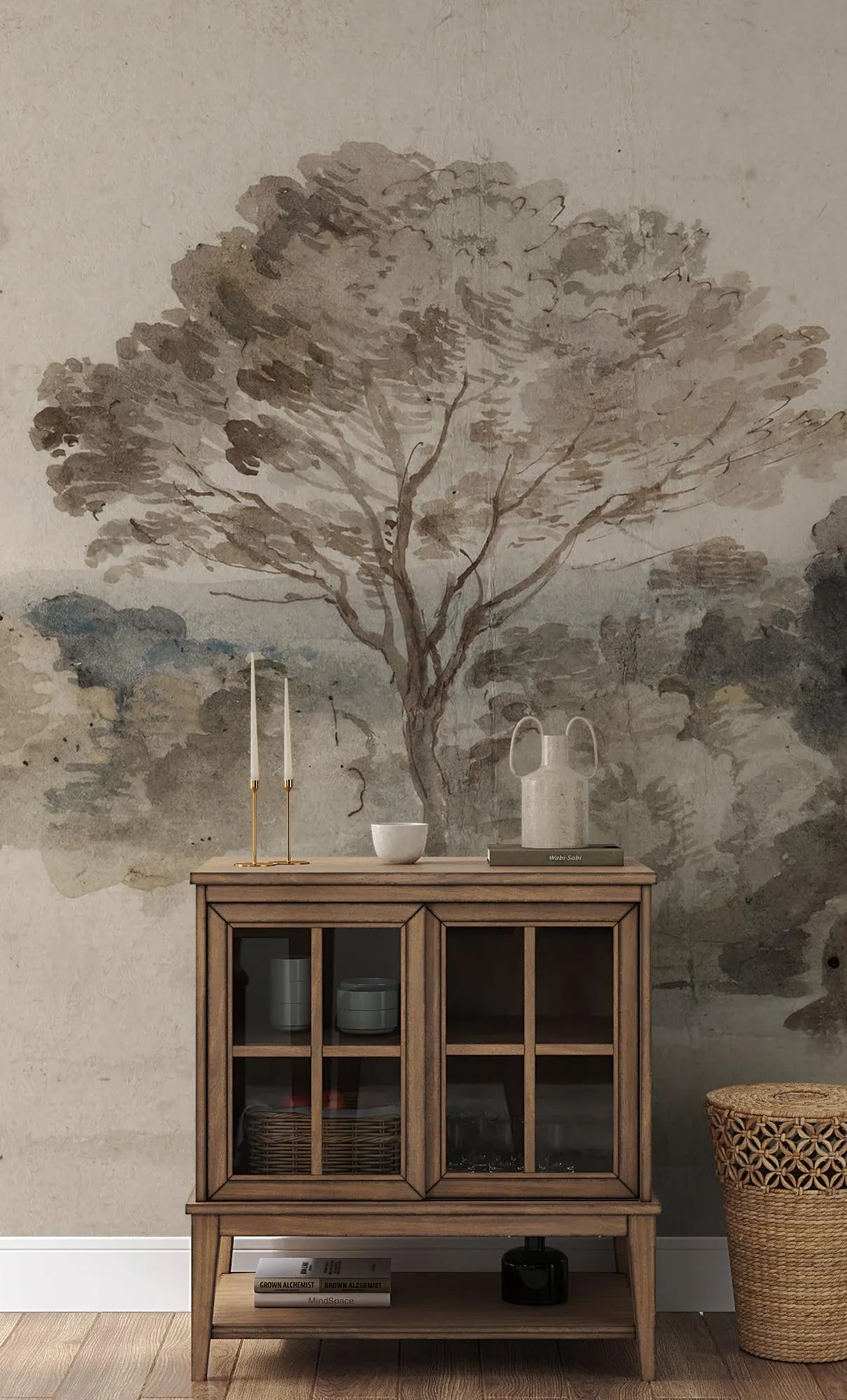Vintage Forest Landscape Peel and Stick Mural Wallpaper