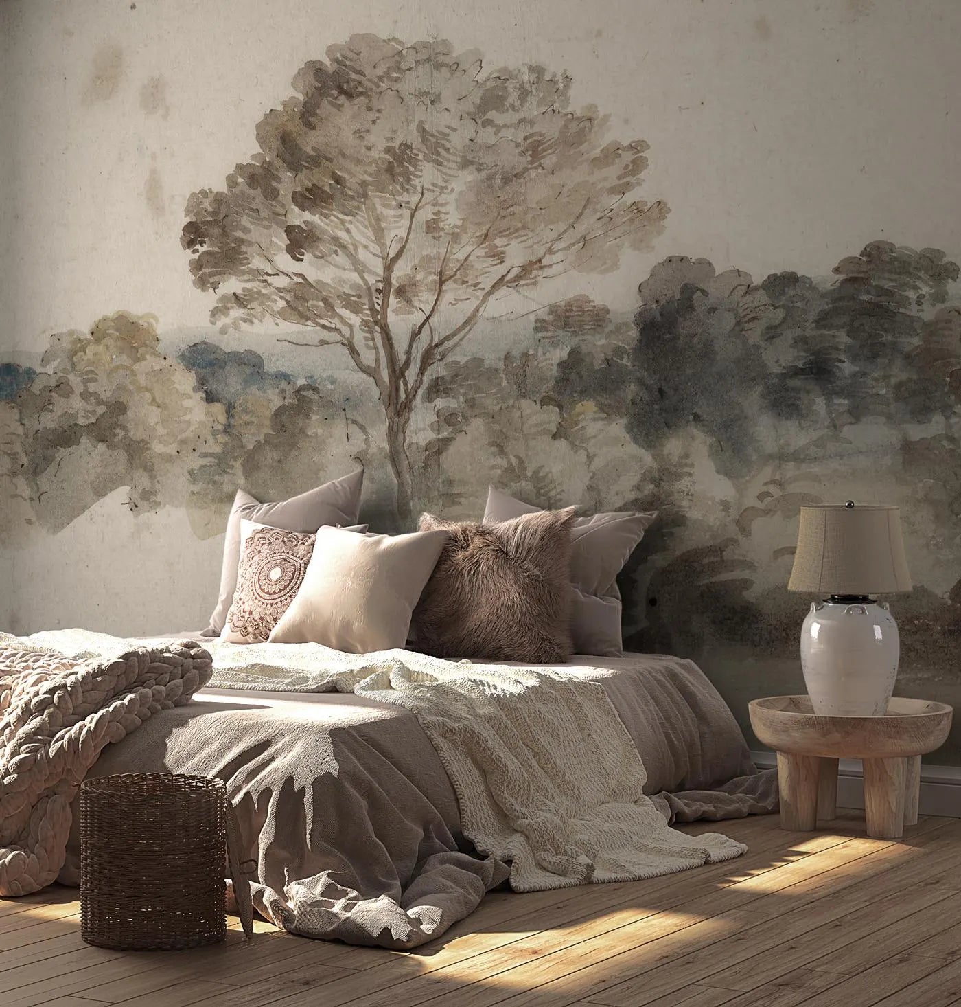 Vintage Forest Landscape Peel and Stick Mural Wallpaper