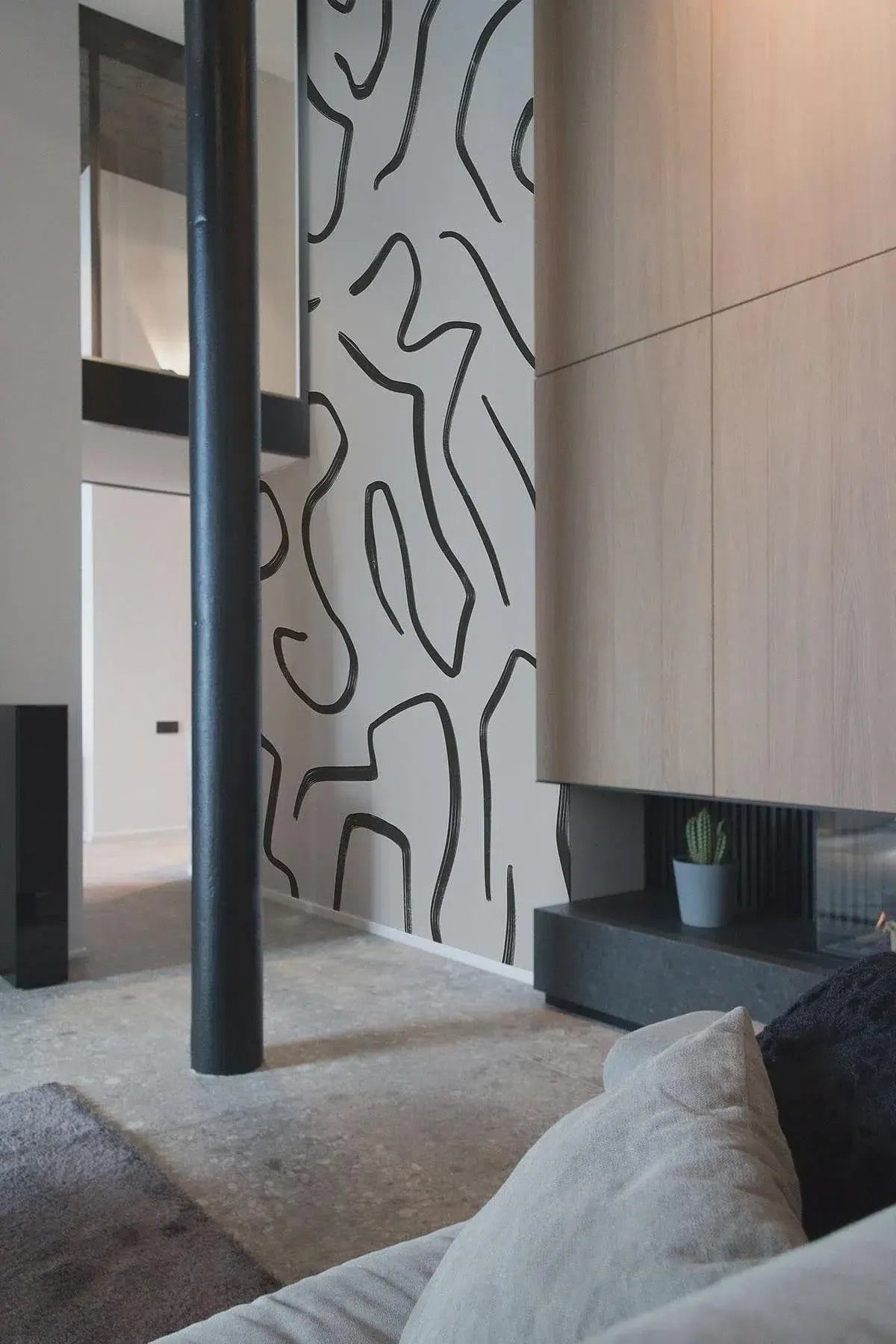 Black Stripes Abstract Wallpaper: Modern Beige Wall Decal