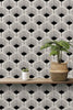 Black and White Fan Flowers Wallpaper: Retro Removable Wall Decal