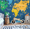 Animal World Map Wallpaper Mural - Kids Nursery Decor